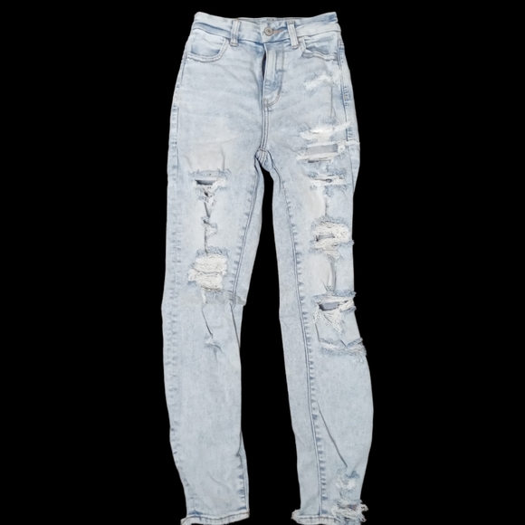 American eagle skinny jeans curvy high waist destressed size 000 - Picture 2 of 6